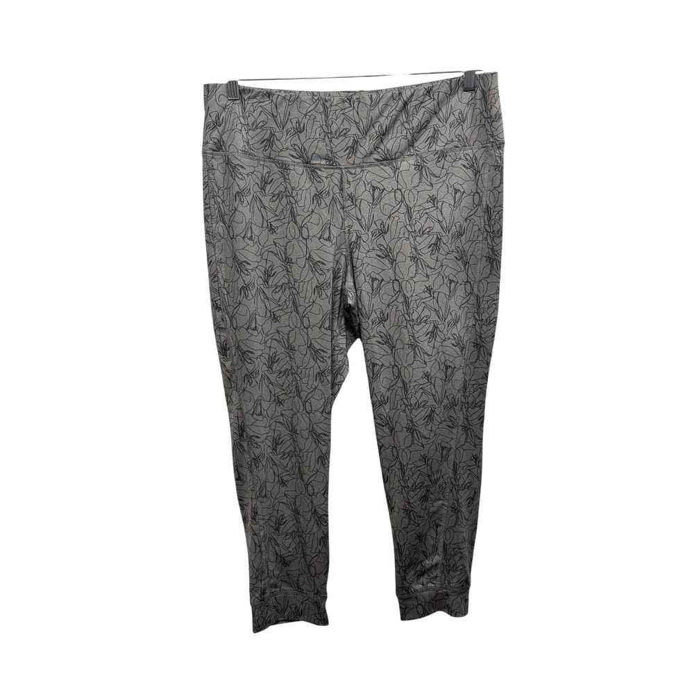 Crane Womens XL Grey Floral Line Art Capri Leggings Heathered Workout Yoga Pants